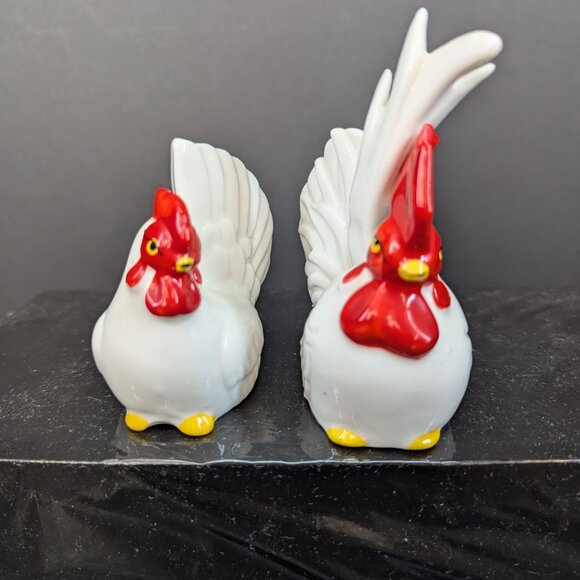 Vintage NOS White Hen and Rooster Salt and Pepper Set Dansan Japan - Picture 2 of 6